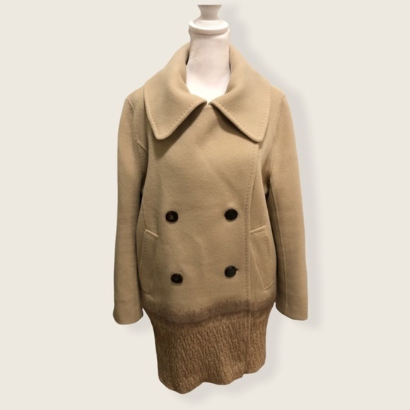 Hanii Y Wool Designer Double Breasted Pea Trench Coat Tan 42 L - Picture 2 of 11